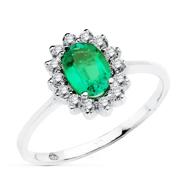 Sortija oro blanco 18k esmeralda 0.75ct. brillantes 0.35ct. [AB8836]