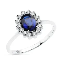 Sortija oro blanco 18k zafiro 0.98ct. brillantes 0.35ct. [AB8838]