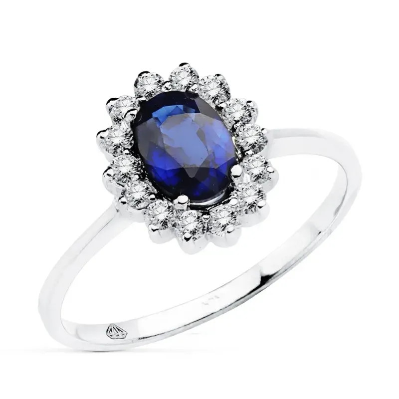 Sortija oro blanco 18k zafiro 0.98ct. brillantes 0.35ct. [AB8838]