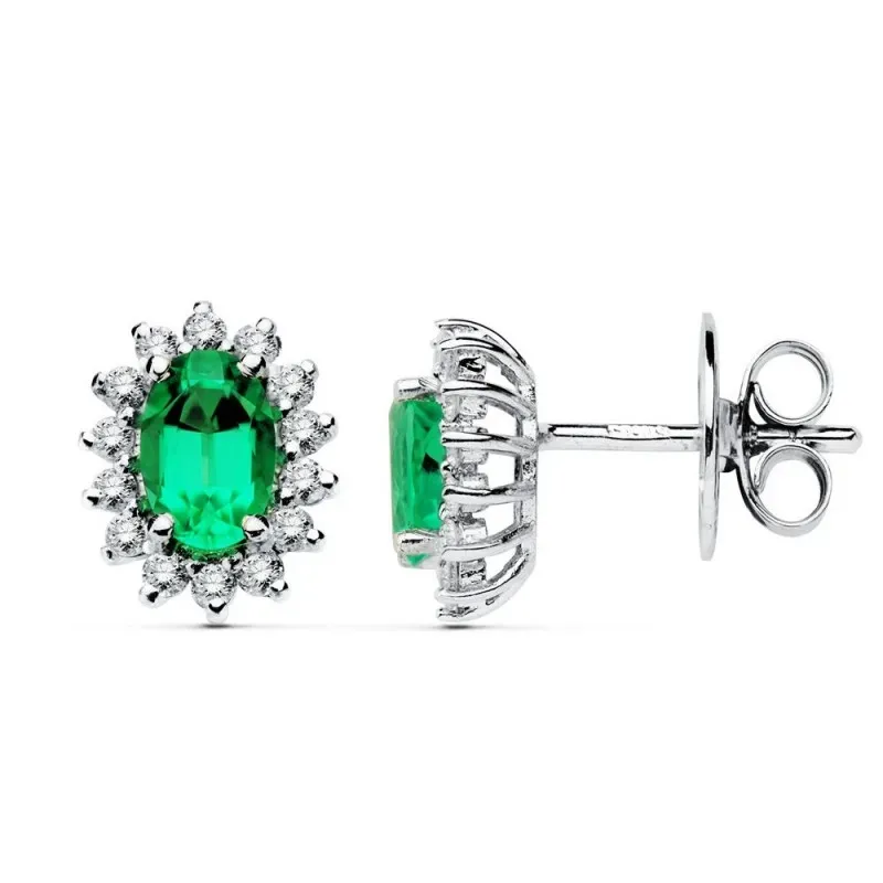 Pendientes oro blanco 18k esmeralda 0.78ct brillantes 0.28ct [AB8841]