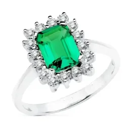 Sortija oro blanco 18k esmeralda 1.50ct. brillantes 0.56ct. [AB8848]