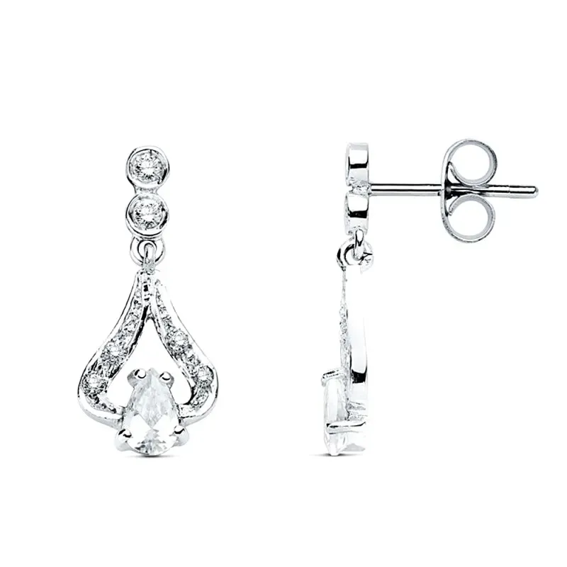 Pendientes oro blanco 18k 18mm. circonitas lágrima [AB8850]