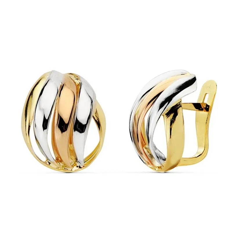 Pendientes oro 18k tricolor 15mm. bandas [AB8853]