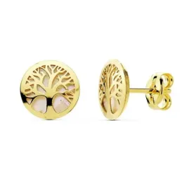 Pendientes oro 18k Árbol de la vida 8mm. nácar cerco [AB8854]