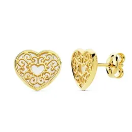 Pendientes oro 18k corazón 9mm. nácar motivos [AB8860]
