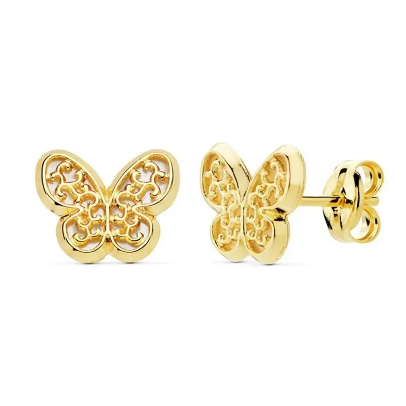Pendientes oro 18k mariposa 9mm. nácar motivos [AB8861]