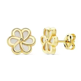 Pendientes oro 18k flor 8mm. nácar motivos pétalos [AB8862]