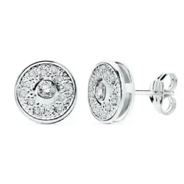 Pendientes oro blanco 18k redondos 8mm. tallados circonitas [AB8863]