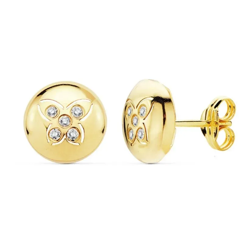 Pendientes oro 18k redondos 8.5mm. mariposa circonitas [AB8866]