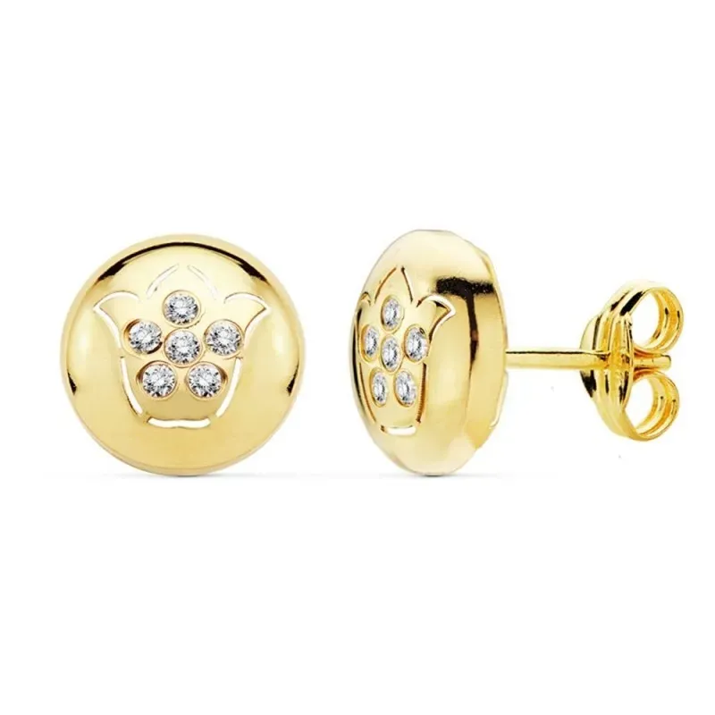 Pendientes oro 18k flor calada 8.5mm. circonitas redondos [AB8867]