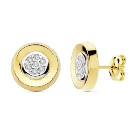 Pendientes oro 18k bicolor 10mm. circonitas redondos [AB8870]