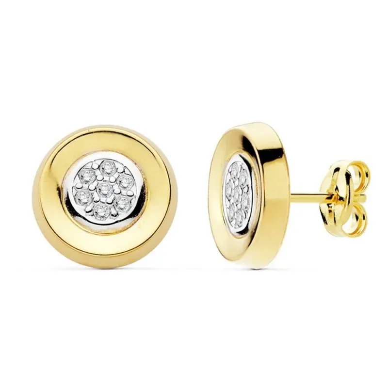 Pendientes oro 18k bicolor 10mm. circonitas redondos [AB8870]