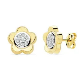 Pendientes oro 18k bicolor 10mm. flor circonitas [AB8871]