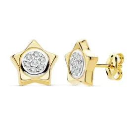 Pendientes oro 18k bicolor 9mm. estrella circonitas [AB8873]