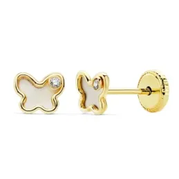Pendientes oro 18k mariposa 5mm. niña nácar circonita ala [AB8878]