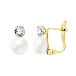 Pendientes oro 18k perlas cultivadas 6mm. circonitas 4mm. [AB8879]