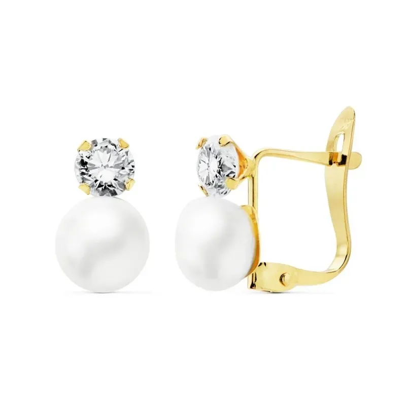 Pendientes oro 18k perlas cultivadas 6mm. circonitas 4mm. [AB8879]