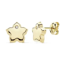 Pendientes oro 18k flor 7mm. circonita pétalo [AB8883]