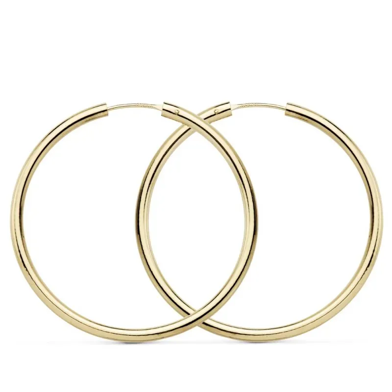 Pendientes oro 18k aros 35mm. redondos lisos ligeros [AB8887]