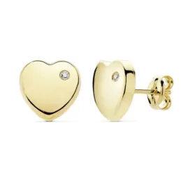 Pendientes oro 18k corazón 8mm. lisos circonita [AB8893]