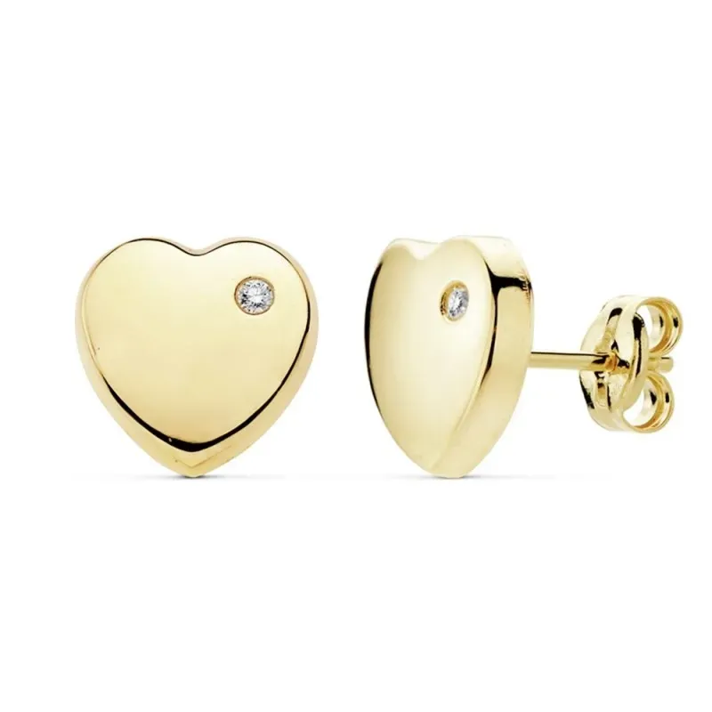 Pendientes oro 18k corazón 8mm. lisos circonita [AB8893]