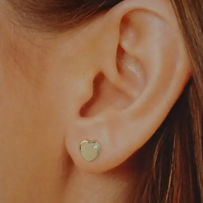 Pendientes oro 18k corazón 8mm. lisos circonita [AB8893]