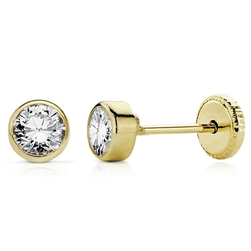 Pendientes oro 18k niña 4mm. circonita redondos tuerca [AB8896]