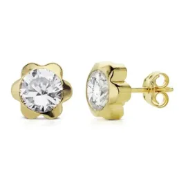 Pendientes oro 18k margarita 7mm. circonita centro [AB8899]