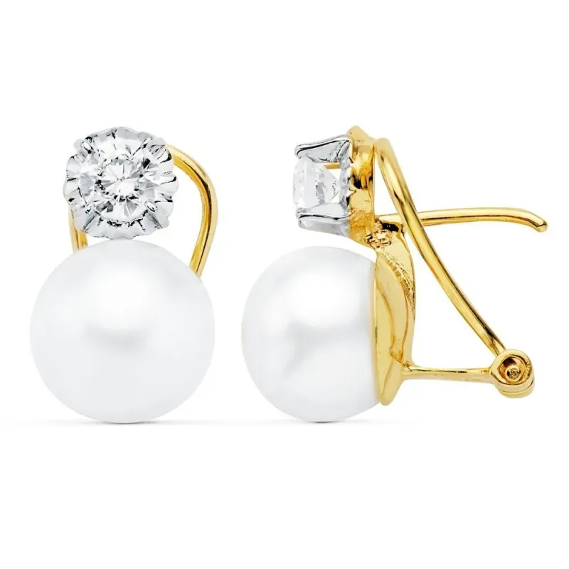 Pendientes oro 18k bicolor 16mm. perla cultivada circonita [AB8905]