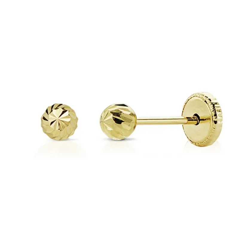 Pendientes oro 18k bola 3mm. niña tallada tuerca [AB8910]