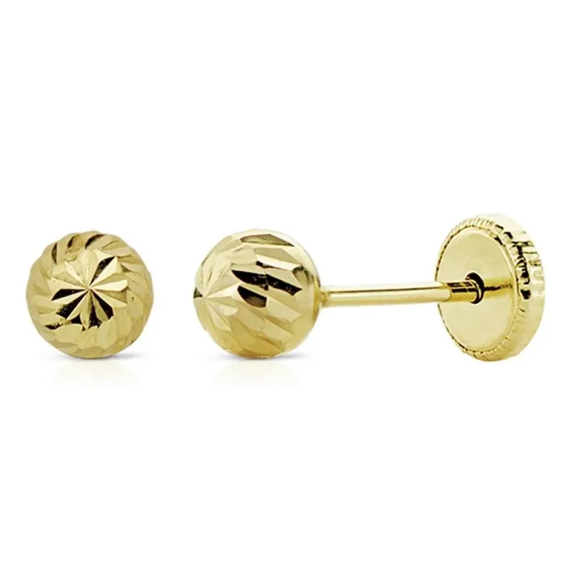Pendientes oro 18k bola 5mm. niña tallada tuerca [AB8912]
