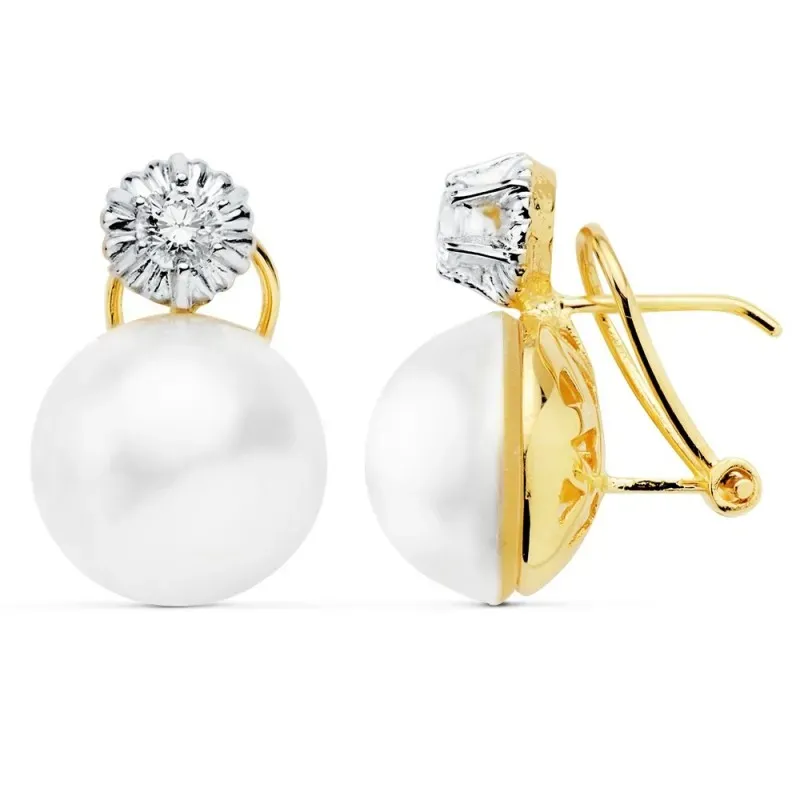 Pendientes oro 18k bicolor 19mm. perlas japonesas circonita [AB8916]