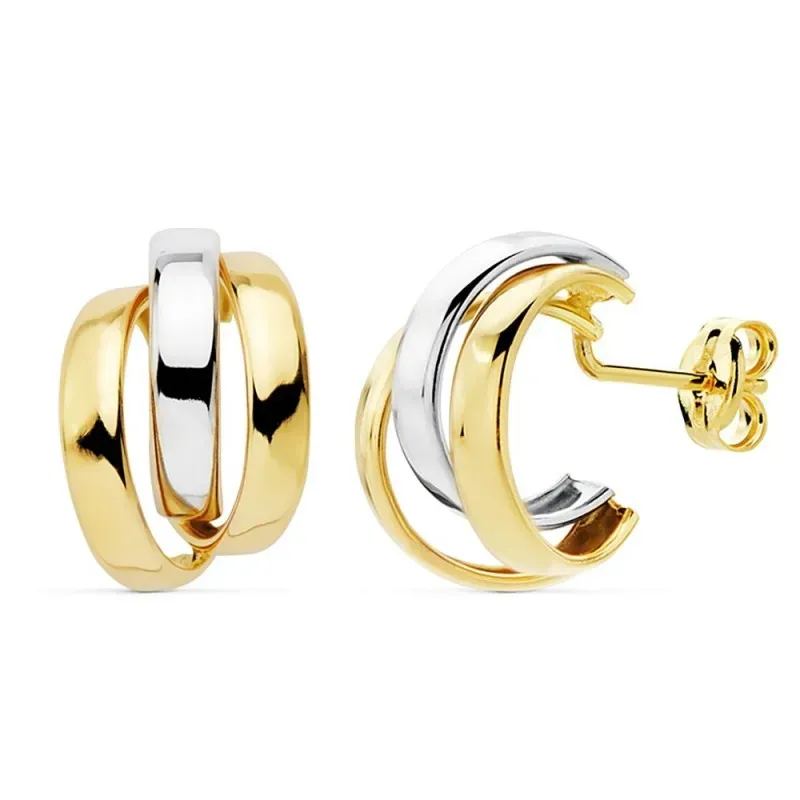 Pendientes oro 18k bicolor 14mm. bandas [AB8917]