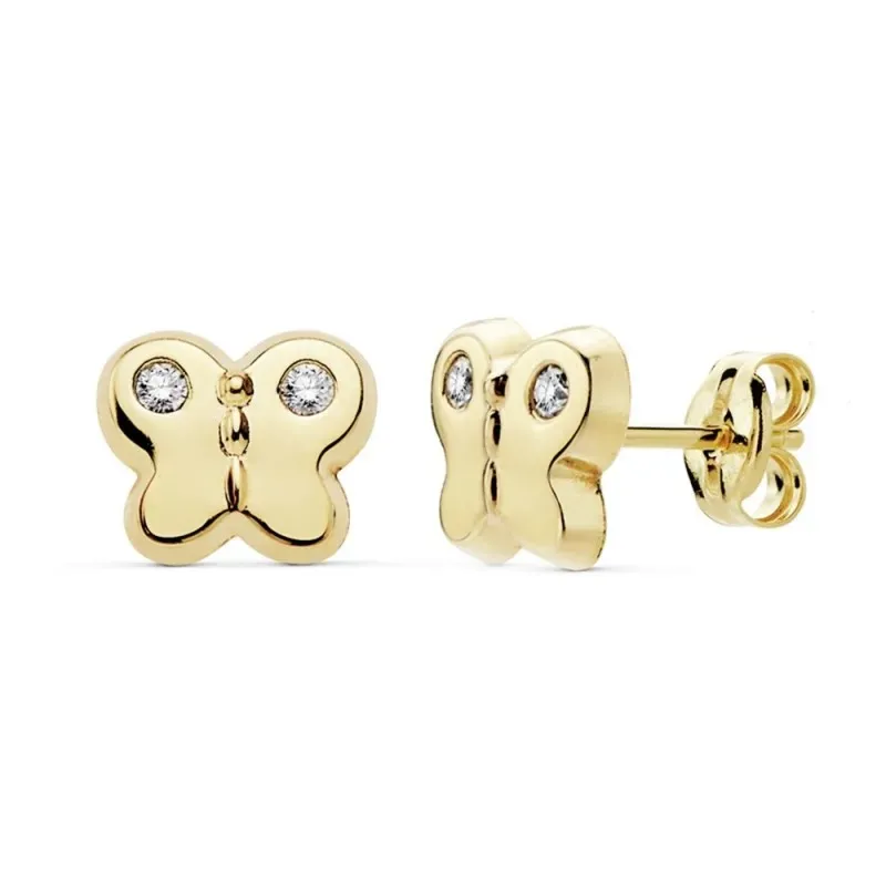 Pendientes oro 18k mariposa 7.5mm. circonitas alas [AB8922]