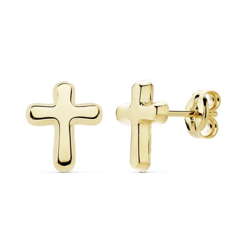 Pendientes oro 18k motivo cruz 9mm. lisa [AB8923]