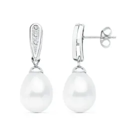 Pendientes oro blanco 18k lágrima 24mm. perlas cultivadas [AB8924]