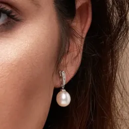 Pendientes oro blanco 18k lágrima 24mm. perlas cultivadas [AB8924]
