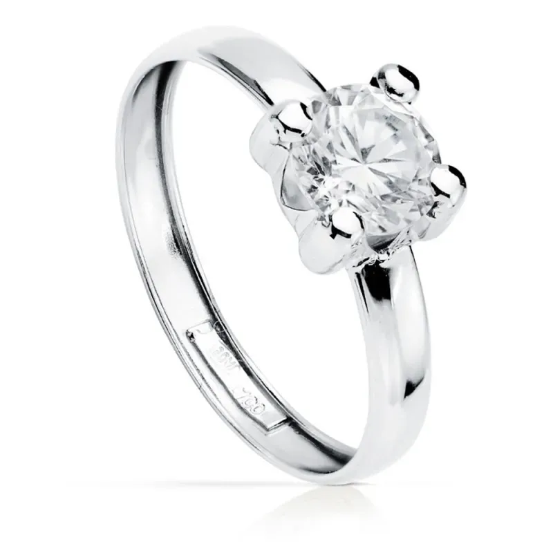 Solitario oro blanco 18k liso circonita 6mm. [AB8928]