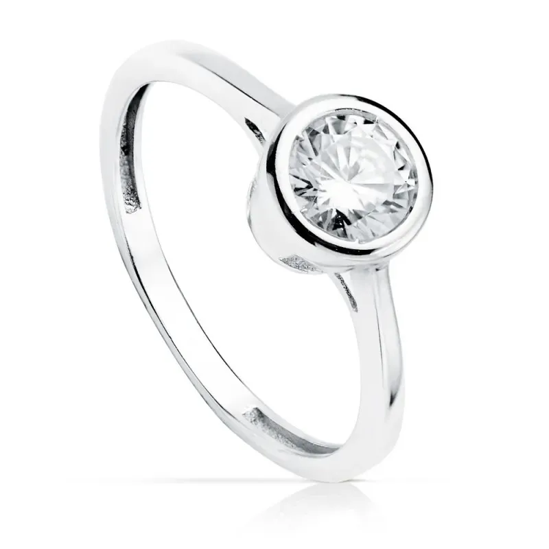 Solitario oro blanco 18k liso circonita redonda 5.5mm. [AB8931]