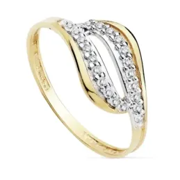 Sortija oro 18k bicolor circonitas ancho cuerpo 2mm. [AB8932]