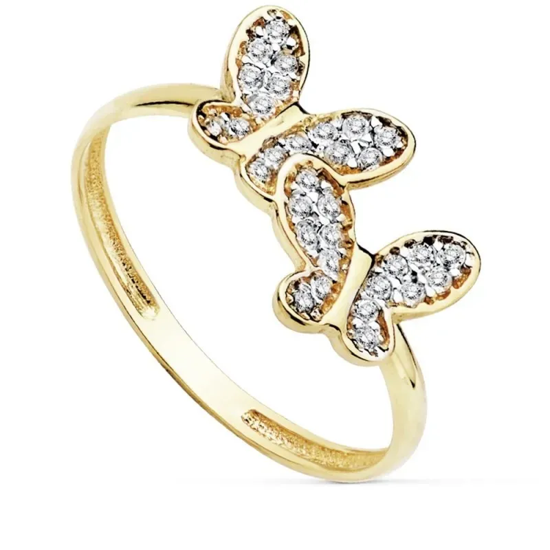 Sortija oro 18k bicolor mariposas circonitas [AB8935]