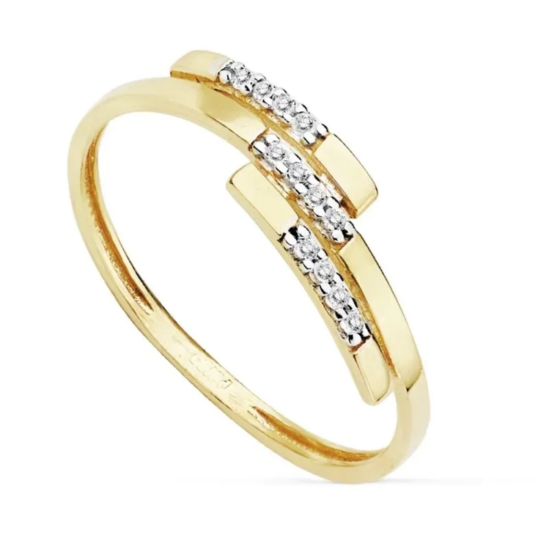 Sortija oro 18k bicolor circonitas motivo rectángulos [AB8940]