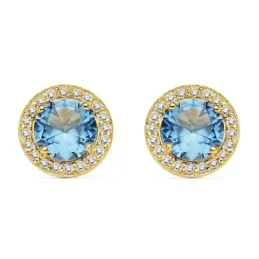 Pendientes oro 18k 9mm. piedra azul claro circonitas [AB8953]