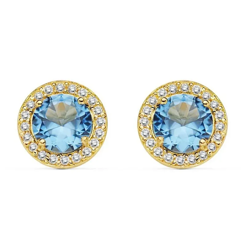 Pendientes oro 18k 9mm. piedra azul claro circonitas [AB8953]