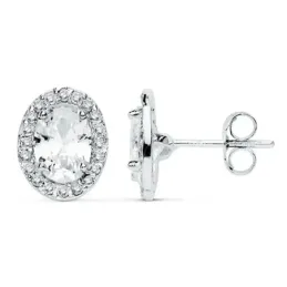 Pendientes oro blanco 18k motivo oval 10mm. circonitas [AB8954]