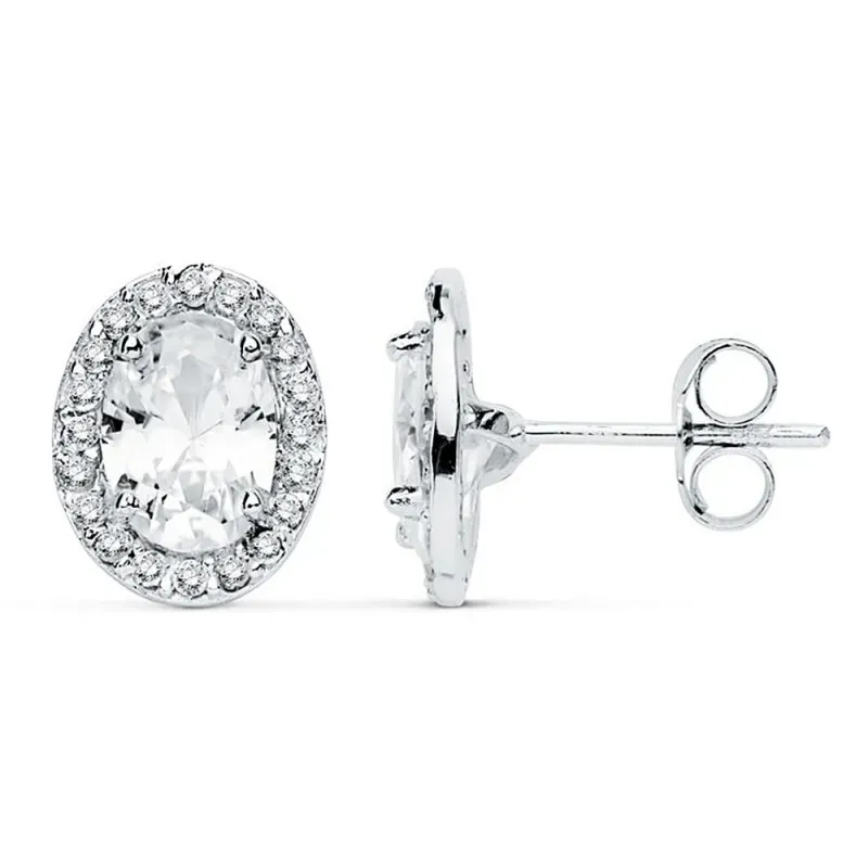 Pendientes oro blanco 18k motivo oval 10mm. circonitas [AB8954]