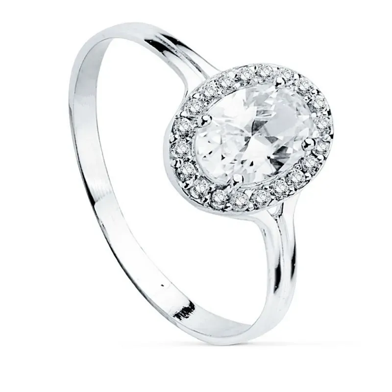 Sortija oro blanco 18k motivo oval 10x8mm. circonitas [AB8955]