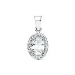 Colgante oro blanco 18k motivo oval 10mm. circonitas [AB8956]
