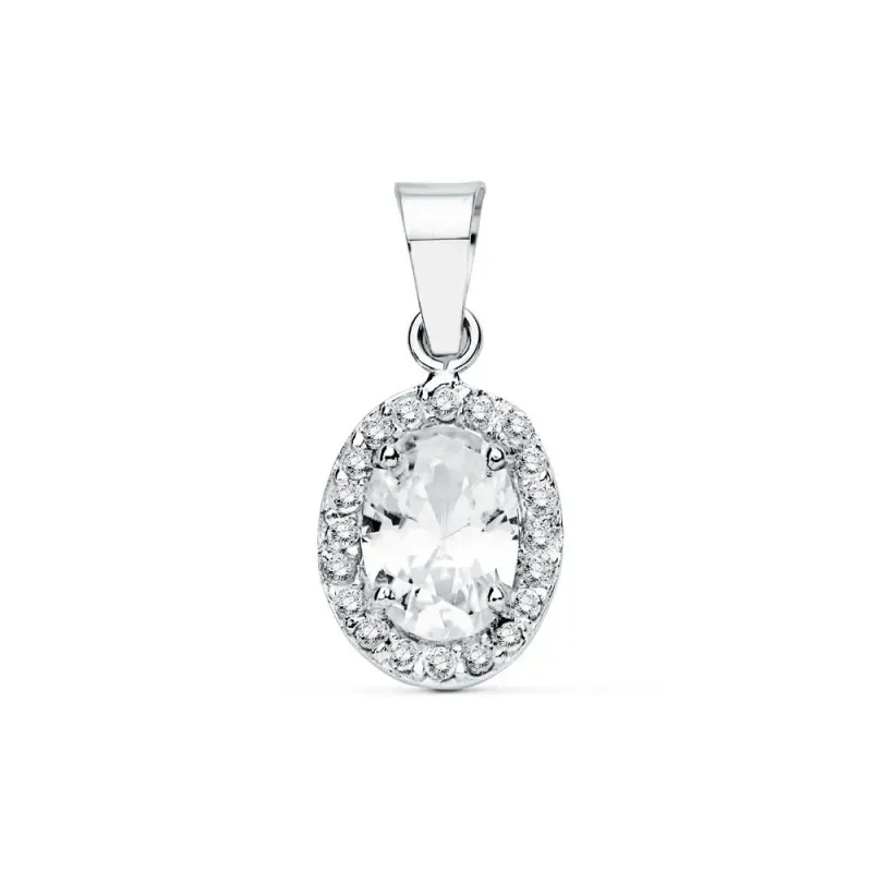 Colgante oro blanco 18k motivo oval 10mm. circonitas [AB8956]