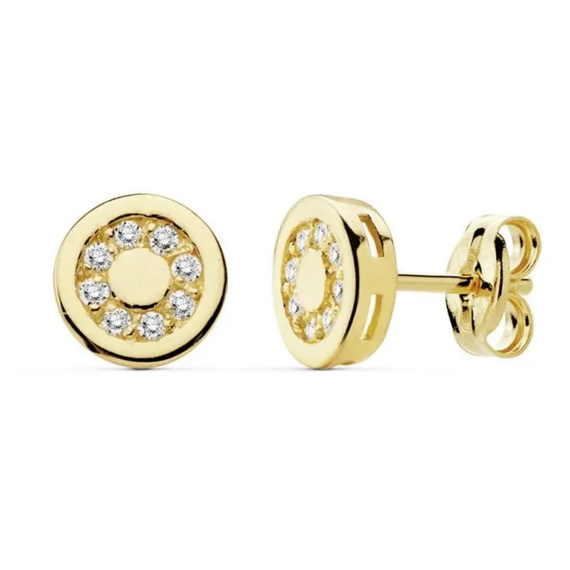Pendientes oro 18k circonitas motivo 7mm. círculo [AB8959]